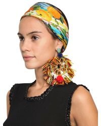 Dolce & Gabbana | Multicolor Pom Pom Raffia Earrings | Lyst