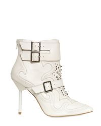 KG by Kurt Geiger White 100mm Wyatt Studded Leather Belt Boots