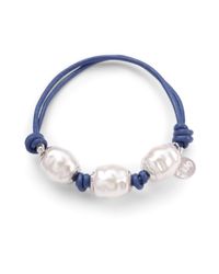 Majorica | Blue 12mm White Baroque Threepearl Leather and Sterling Silver Bracelet | Lyst