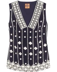Tory Burch Blue Clayton Embellished Top