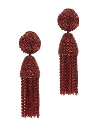 Oscar de la Renta | Red Ombre Long Beaded Tassel Clip On Earrings | Lyst