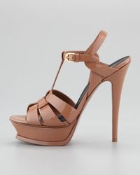 Saint Laurent Tribute Patent Platform Sandal, Dark Nude