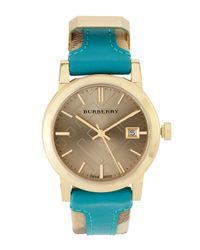 Burberry | Blue Checkengraved Watch | Lyst