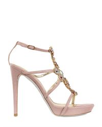 Rene Caovilla | Pink Shiny Satin Sandals with Swarovsky Embroidery | Lyst