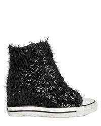 Black Dioniso Black 80mm Patent Calfskin Fringe Wedge Shoe