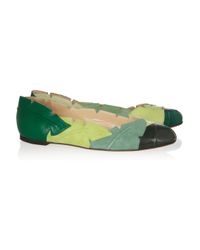 Charlotte Olympia Green Berverly Suede and Leather Ballet Flats