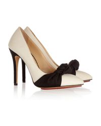 Charlotte Olympia White Ava Twotone Canvascovered Leather Pumps