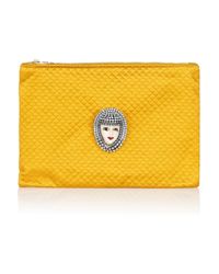 Charlotte Olympia Yellow Quilted Satin Brooch Clutch
