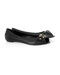 Tory Burch Black Clines Textured Leather Open Toe Ballet Flats