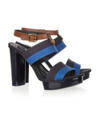 Tory Burch Blue Joelle Striped Canvas Sandals