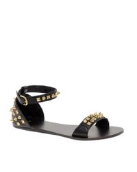 Asos Asos Fierce Leather Studded Flat Sandals in Black | Lyst