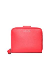 COACH Legacy Leather Medium Zip Around Wallet in sv/Bright Coral (Pink) - Lyst