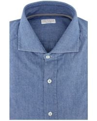 Brunello Cucinelli Blue Chambray Dress Shirt for men