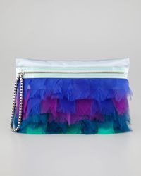 Lanvin | Metallic Large Feather Zip Clutch | Lyst
