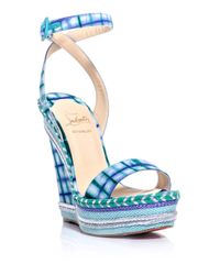 Christian louboutin Duplice Wedge Sandals in White | Lyst