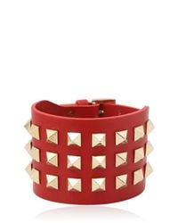 Valentino | Red Large Rockstud Leather Bracelet | Lyst