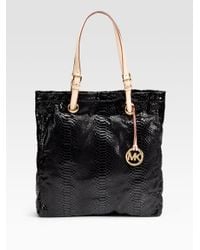 MICHAEL Michael Kors | Black Python Embossed Leather Tote | Lyst