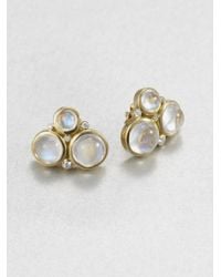 Temple St. Clair | Metallic Royal Blue Moonstone, Diamond & 18k Yellow Gold Cluster Button Earrings | Lyst