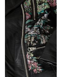 TOPSHOP Printed Floral Biker Jacket in Black (Pink) - Lyst
