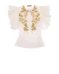 Alexander McQueen | Natural Embroidered Dragonfly Exploding Ruffle Sleeve Shirt | Lyst