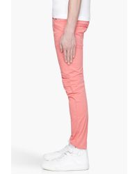 Balmain Salmon Pink Stitched Pleat Super Skinny Jeans for Men - Lyst