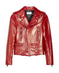 Saint Laurent Leather Biker Jacket in Red - Lyst