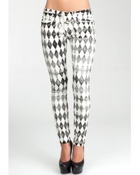 Bebe Harlequin Diamond Icon Skinny Jean In White Lyst