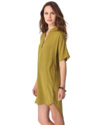Tibi Heavy Silk Tunic Dress in Olive (Green) - Lyst