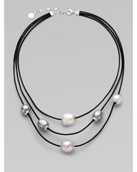 Majorica | 12mm Multicolor Baroque Pearl, Sterling Silver & Leather Cord Multi-row Necklace | Lyst