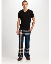 Burberry | Blue Checked Cotton Lounge Trousers for Men | Lyst