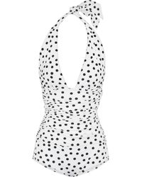 Dolce & Gabbana Polkadot Print Halterneck Swimsuit in White - Lyst