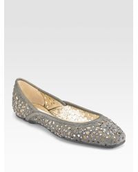 Jimmy Choo | Gray Metallic Suede Wray Ballet Flats | Lyst