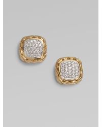 John Hardy | Metallic Diamond 18k Gold Small Square Earrings | Lyst