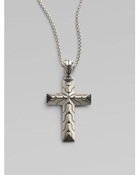 John Hardy | Metallic Silver Cross Pendant with Sapphires Small for Men | Lyst