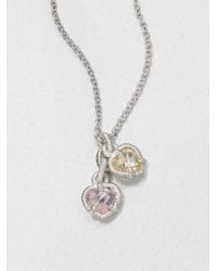 Judith Ripka | Metallic La Petite Crystal & Sterling Silver Twin Heart Pendant Necklace | Lyst