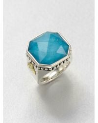 Lagos | Blue Turquoise Doublet Sterling Silver and 18k Yellow Gold Ring | Lyst