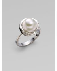 Majorica | Metallic 10mm White Pearl Flower Ring/silver | Lyst