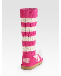 UGG Striped Cable Knit Boots in Pink - Lyst