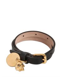 Alexander McQueen | Black Skull Charm Leather Bracelet | Lyst