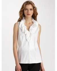 blouse sleeveless ruffle cotton stretch york tessa lafayette blouses ruffled lyst