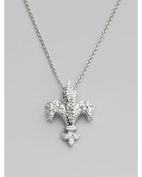Roberto Coin | Tiny Treasures Diamond & 18K White Gold Fleur De Lis Pendant Necklace | Lyst