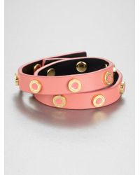 Tory Burch | Pink Riveted Double Wrap Leather Bracelet | Lyst