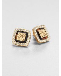 Tory Burch | Metallic Mccoy Crystal Logo Button Earrings | Lyst