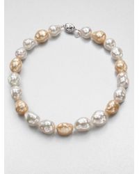 Majorica | 14mm And 16mm White And Champagne Baroque Pearl Strand Necklace/18 | Lyst