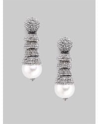 Oscar de la Renta | Metallic Caviar Beaded Pearl Drop Earrings | Lyst