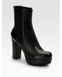 Prada | Black Leather Lug Sole Platform Ankle Boots | Lyst