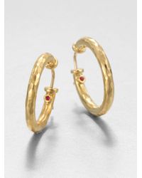 Roberto Coin | Metallic Martellato 18K Yellow Gold Hoop Earrings/1 | Lyst