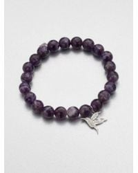 Sydney Evan | Diamond 14k White Gold Charm Accented Amethyst Beaded Bracelet | Lyst
