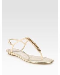 B Brian Atwood | Embellished Snake-print Metallic Leather Thong Sandals | Lyst