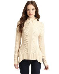Lyst - Bcbgmaxazria Maylin Cable Knit Turtleneck Sweater in Natural